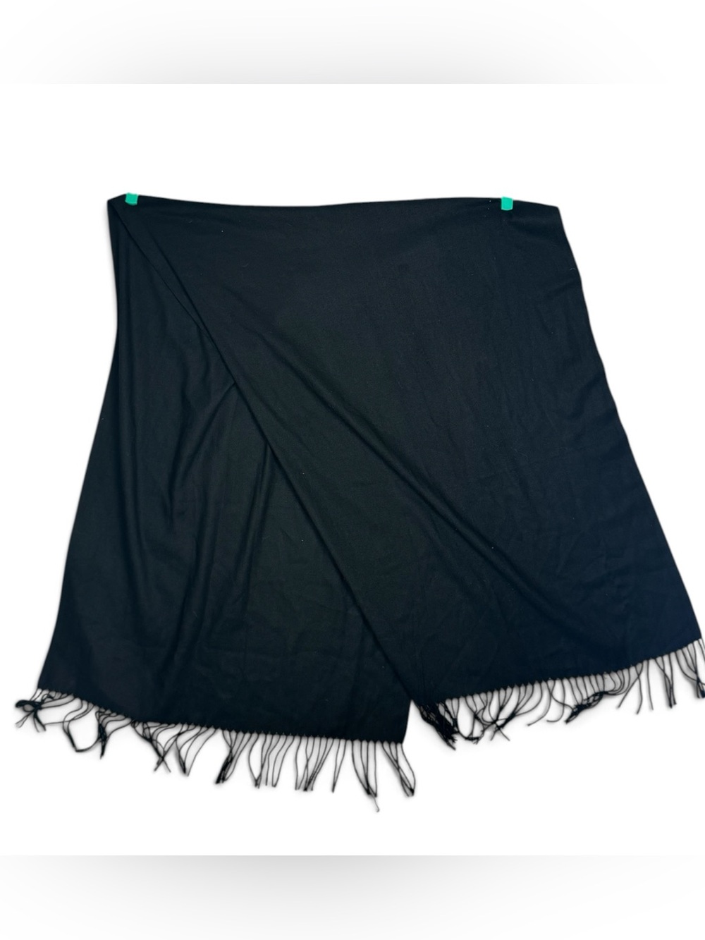 100% Cashmere Oversized Scarf Wrap Black 76x27 Fringe Shawl Flawed Repair